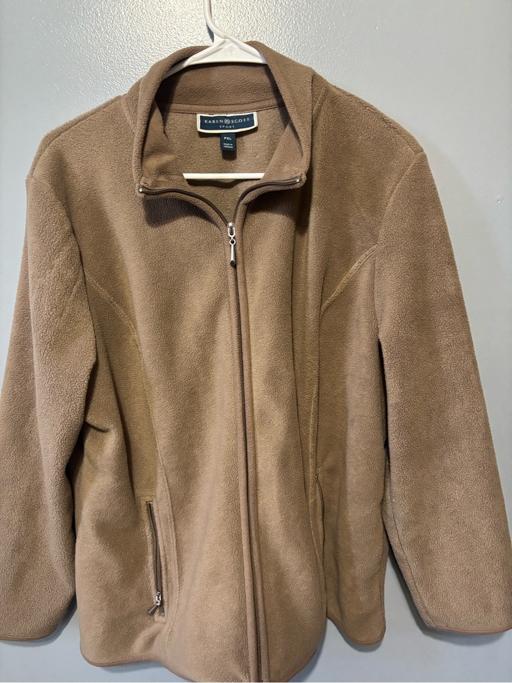 Karen Scott Tan Fleece Zip-Up Jacket